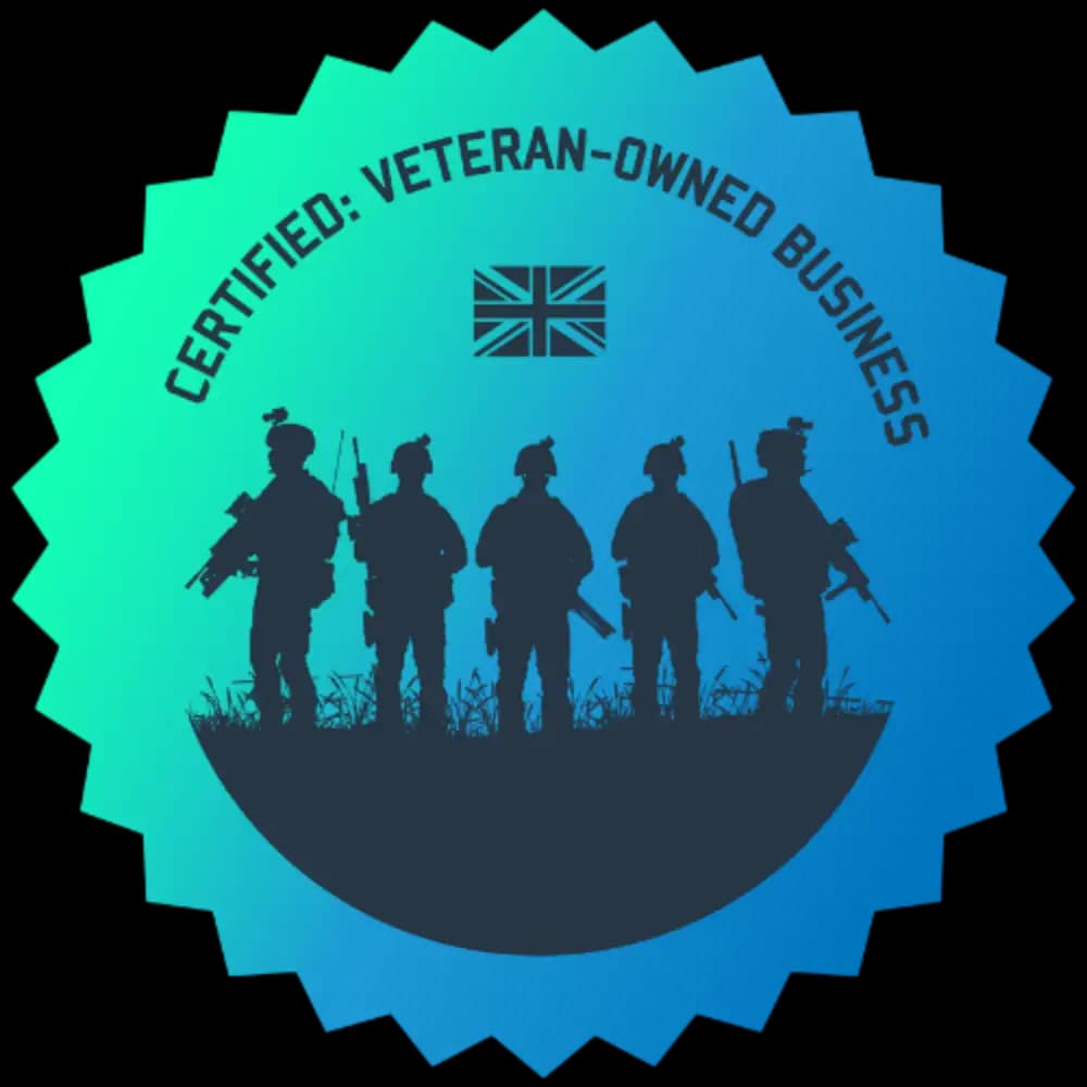 Certified Veteran-Owned Business, verified by Veteran Owned UK