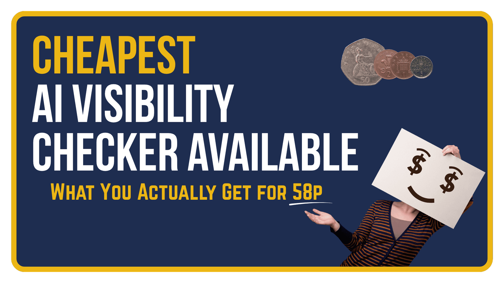 V.O.I.C.E. by ScopeSite blog header showing cheapest AI visibility checker available with coins representing the 58p per scan cost